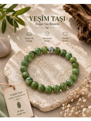 Lia Charm Doğal Yeşim (Ceyt) Unisex Bileklik - Doğal Nefrit Yeşimi Küre Kesim Tasarım