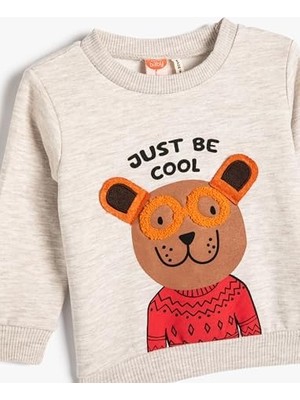 Fantastik Store Sweatshirt Köpek Baskılı Uzun Kollu Bisiklet Yaka Pamuklu