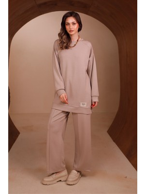 Balenbi Kadın Oysh Modal Kumaş Oversize 80 cm Tunik Bol Paça Pantolon Tesettür Takım 1228