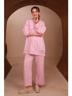 Balenbi Kadın Oysh Modal Kumaş Oversize 80 cm Tunik Bol Paça Pantolon Tesettür Takım 1228