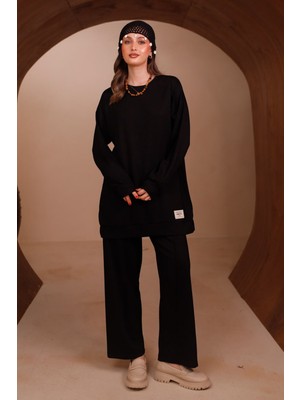 Balenbi Kadın Oysh Modal Kumaş Oversize 80 cm Tunik Bol Paça Pantolon Tesettür Takım 1228