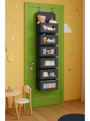 Fantastik Store 6 Katlı Kapı Arkası Düzenleyici Raf Bebek Eşyası Çocuk Odası Banyo Organizer (Antrasit)