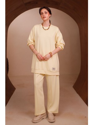 Balenbi Kadın Oysh Modal Kumaş Oversize 80 cm Tunik Bol Paça Pantolon Tesettür Takım 1228