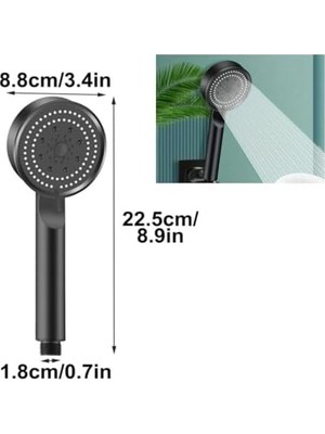 Fantastik Store 5 Fonksiyonlu Yüksek Basınçlı Ayarlanabilir Siyah Duş Başlığı