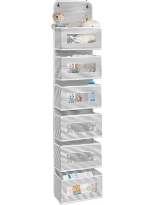 Fantastik Store 6 Katlı Kapı Arkası Düzenleyici Raf Bebek Eşyası Çocuk Odası Banyo Organizer (Gri - Beyaz Çizgili)
