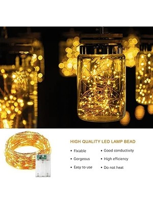 Fantastik Store Jsdoin 50 LED Pille Çalışan Bakır Tel Iç Mekan Dış Mekan Yatak Odası Düğün Dekoru Parti Noel Ağacı Dekorasyonu (5m 50 Adet/sıcak Beyaz)