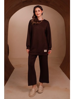 Balenbi Kadın Oysh Modal Kumaş Oversize 80 cm Tunik Bol Paça Pantolon Tesettür Takım 1228
