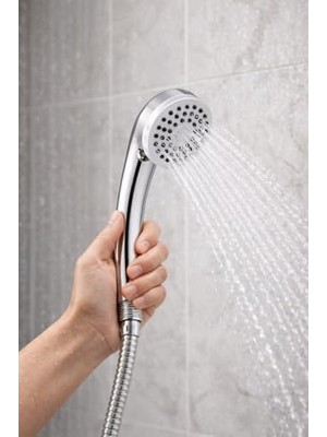 Fantastik Store Duş Başlığı Seti 150 cm Hortumlu, 7.5 cm Başlık Çapı, 21 cm Krom Saplı El Duşu, Esnek Plastik Hortum, Paslanmaz Çelik Bağlantı, Basınç Artırıcı Duş Başlığı