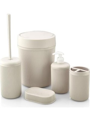 Fantastik Store Banyo Seti, Çöp Kovası, Sıvı Sabunluk, Diş Fırçalık, Sabunluk ve Tuvalet Fırçası, 5 Parça (Beyaz)