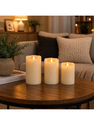 Fantastik Store Prag 3’lü LED Mum Seti | 3200K Sıcak Işık | Pilli Çalışan (3×aaa – Dahil Değil) | Gerçek Alev Efektli, Dekoratif Mumlar | Ev, Salon, Yılbaşı, Masa Üstü Kullanım