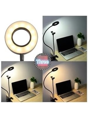 Fantastik Store Kıskaçlı Akrobatik 3 Renk Masa Lambası, USB Beyaz, Işık Şiddeti ve Rengi Ayarlanabilir, Kitap Okuma ve Çalışma Işığı, Güç Kablosu Dahil