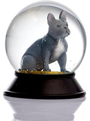 Fantastik Store Cam ve Reçine Altın Patiler Köpek French Bulldog (Gri) Kar Küresi Hediye