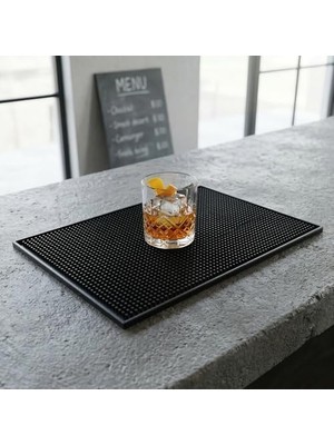 Fantastik Store Lüx Bar Matı 43X28 cm Kaymaz Siyah Kauçuk Bar ve Bulaşık Matı - Dayanıklı Dökülme ve Servis Matı (450 Gr) Bardak Kurulama Matı