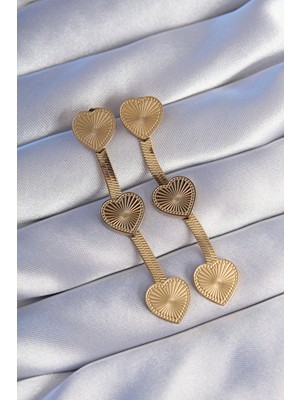 Clariss Nikaa Shop 316L Çelik Gold Renk Uzun Italyan Zincir Detaylı Kalp Küpe