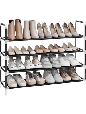 Fantastik Store 4 Katlı Ayakkabı Rafı, Antre Dolabı Için Ayakkabı Saklama Çözümü, Ince ve Yer Tasarrufu Sağlayan, Metal Çerçeve, Dokuma Olmayan Kumaş Raflar, Siyah LSH054B01