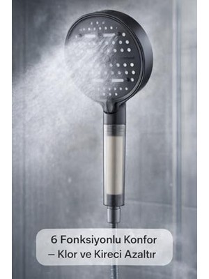 Fantastik Store 6 Fonksiyonlu Filtreli Duş Başlığı Yüksek Basınçlı Su Tasarruflu Filtre Sistemli Kireç ve Klor Önleyici Duş Başlığı