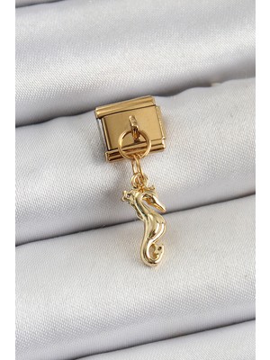 Clariss Nikaa Shop 316L Çelik Sallantılı Deniz Atı Model Gold Renk Nomination Charm