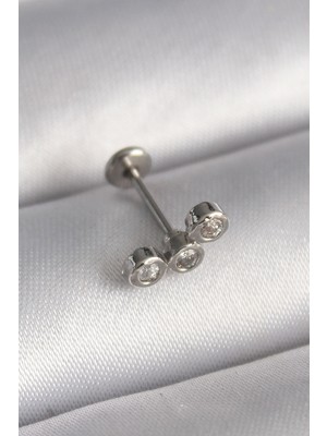 Clariss Nikaa Shop 316L Çelik Gümüş Renk Zirkon Taşlı Tragus Piercing