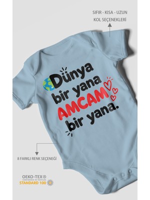 Morivo Kids Dünya Bir Yana, Amcam Bir Yana Kısa Kollu Bebek Body %100 Pamuk