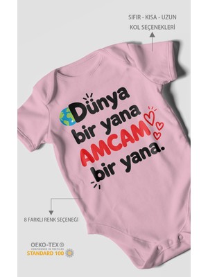 Morivo Kids Dünya Bir Yana, Amcam Bir Yana Kısa Kollu Bebek Body %100 Pamuk