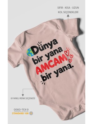 Morivo Kids Dünya Bir Yana, Amcam Bir Yana Kısa Kollu Bebek Body %100 Pamuk