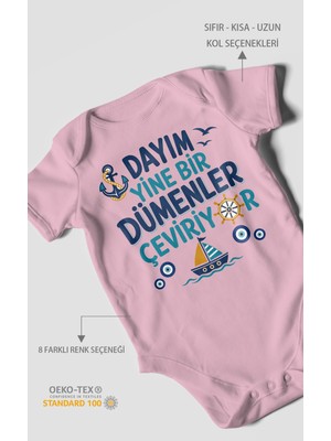 Morivo Kids Dayım Yine Bir Dümenler Çeviriyor Kısa Kollu Bebek Body %100 Pamuk