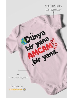 Morivo Kids Dünya Bir Yana, Amcam Bir Yana Kısa Kollu Bebek Body %100 Pamuk
