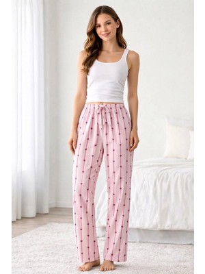 Marsilyan Viskon Pamuklu Kadın Açık Pembe Desenli Pijama Pantolon - MG007 -