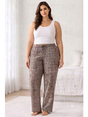 Marsilyan Viskon Pamuklu Kadın Büyük Beden Gri Desenli Pijama Pantolon - BRF011 -