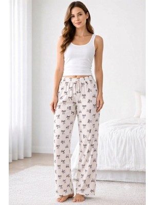 Marsilyan Viskon Pamuklu Kadın Pudra Desenli Pijama Pantolon - MG009 -