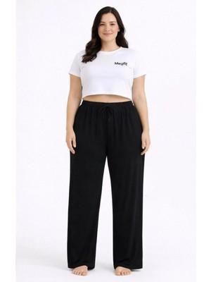 Marsilyan Viskon Pamuklu Kadın Büyük Beden Siyah Pijama Pantolon - BRF002 -