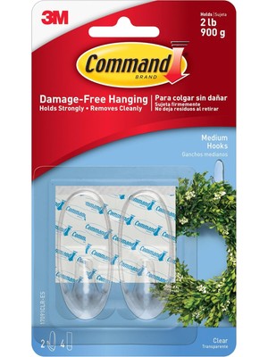 AyrStore Command 17091CLR Şeffaf Kanca, Şeffaf Yapışkan Şeritli, Orta Boy