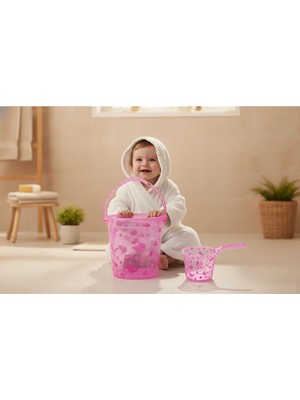 AyrStore Şeffaf Kova & Maşrapa Set Pembe Desenli