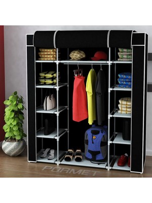 AyrStore Çift Yandan Raflı Bez Dolap - Siyah