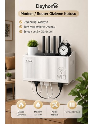 AyrStore Deyhome Modem Gizleme Kutusu, Wi-Fi Router Saklama Kapağı, Pleksi Malzeme, Duvara Monte, Kablo Dü
