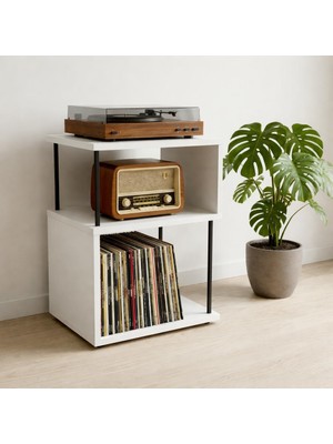 AyrStore Zeus 45X35X63CM Pikap Sehpası, Plak Düzenleyici, Plak Rafı, Dekoratif Yan Sehpa Iki Katlı Sehpa