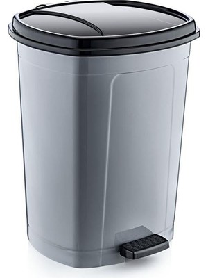 AyrStore 50 Litre Çöp Kovası Gri Siyah Kapaklı Kova Değiştirme Özellikli Pedalli