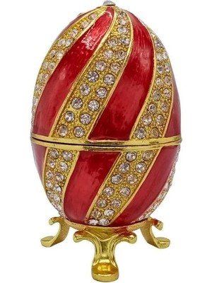 AyrStore Faberge Yumurta Kristal Taşlı Lüks Mücevher Kutusu Sarı Kırmızı 10CM Hediyeli