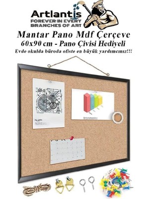 AyrStore Mantar Pano Mdf Çerçeve 60X90 cm 1 Adet Harita Çivisi Hediyeli Duvara Monte Mantar Çerçeve Evde