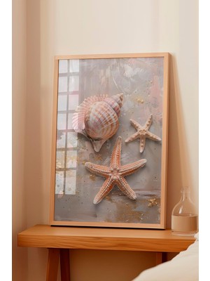 AyrStore Zestia Ahşap Çerçeveli Tablo, Deniz Kabukları ve Yıldız, Banyo Dekoru Poster No: 112014 30 x 4