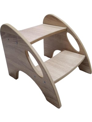 AyrStore Ahşap Basamak Tabure Bebek Banyo & Mutfak Merdiveni (Demonte Ürün) (Sonomo)
