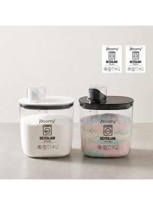 AyrStore Poomy 2'li Deterjan Kabı Seti 1200 Ml, Ölçekli Şeffaf Deterjan Saklama Kutusu, Kapaklı Çamaş�