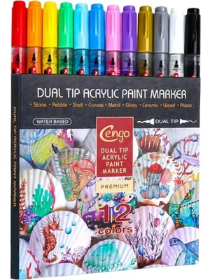 AyrStore Cengo Çift Taraflı Akrilik Marker Işaretliyici Kalem 12 Renk
