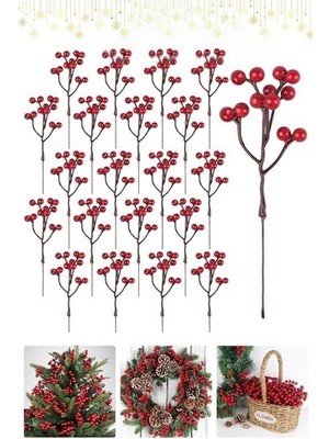 AyrStore Yenigeldi 10 Adet 18 cm Kokina Red Berry Yılbaşı Süsü Yılbaşı Uğuru T-105, Kırmızı