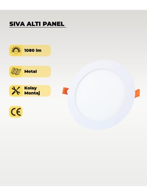 AyrStore Ac Aydınlatma 12W Sıva Altı Yuvarlak Slim LED Panel 4000K Gün Işığı - 2 Adet