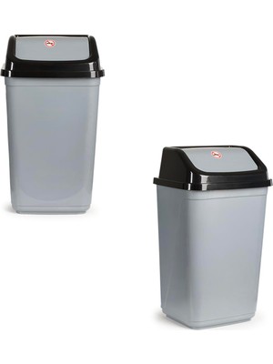 AyrStore Porsima 0098 Kapaklı Gri-Siyah Çöp Kutusu - Favori Banyo ve Mutfak Çöp Kovası 30LT