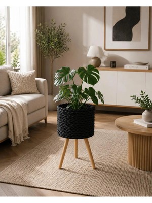 Siyah Bohem Dekoratif Saksı-25 cm