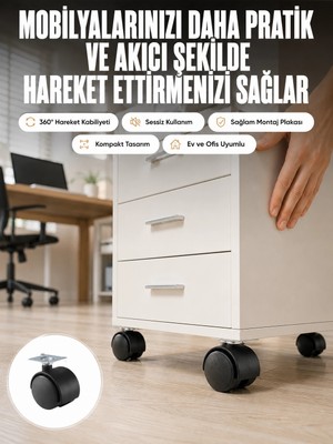 Belle Fusion Mey Ithalat® Kilitsiz 4 cm Tekerlek Ayak 4’lü Set Sessiz ve Dayanıklı