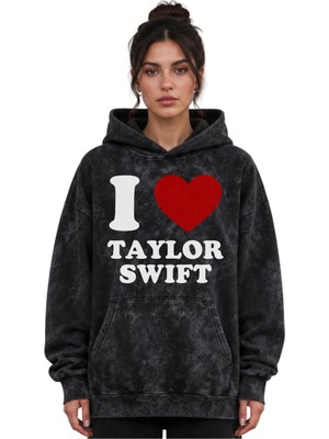 Sevbano I Love Taylor Swift Şarkıcı Baskılı Unisex Oversize Yıkamalı Premium Hoodie Sweatshirt