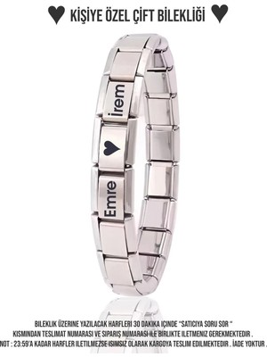 C&On Design Isim Baskılı Paslanmaz Çelik Italyan Charm Bileklik - Çiftlere Özel Hediye